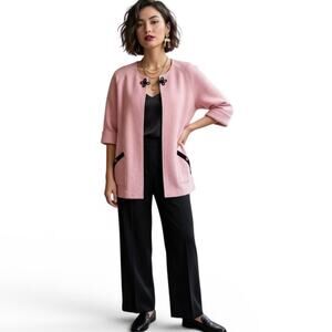 Geiger of Austria Vintage Boiled Wool Short Sleeve Tyrolean Cardigan Pink Medium